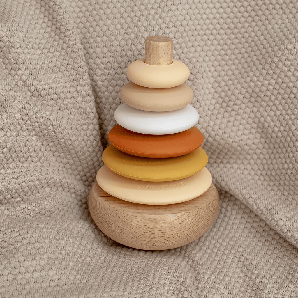 Silicone + Wood Rocking Stacker (Candy Corn)