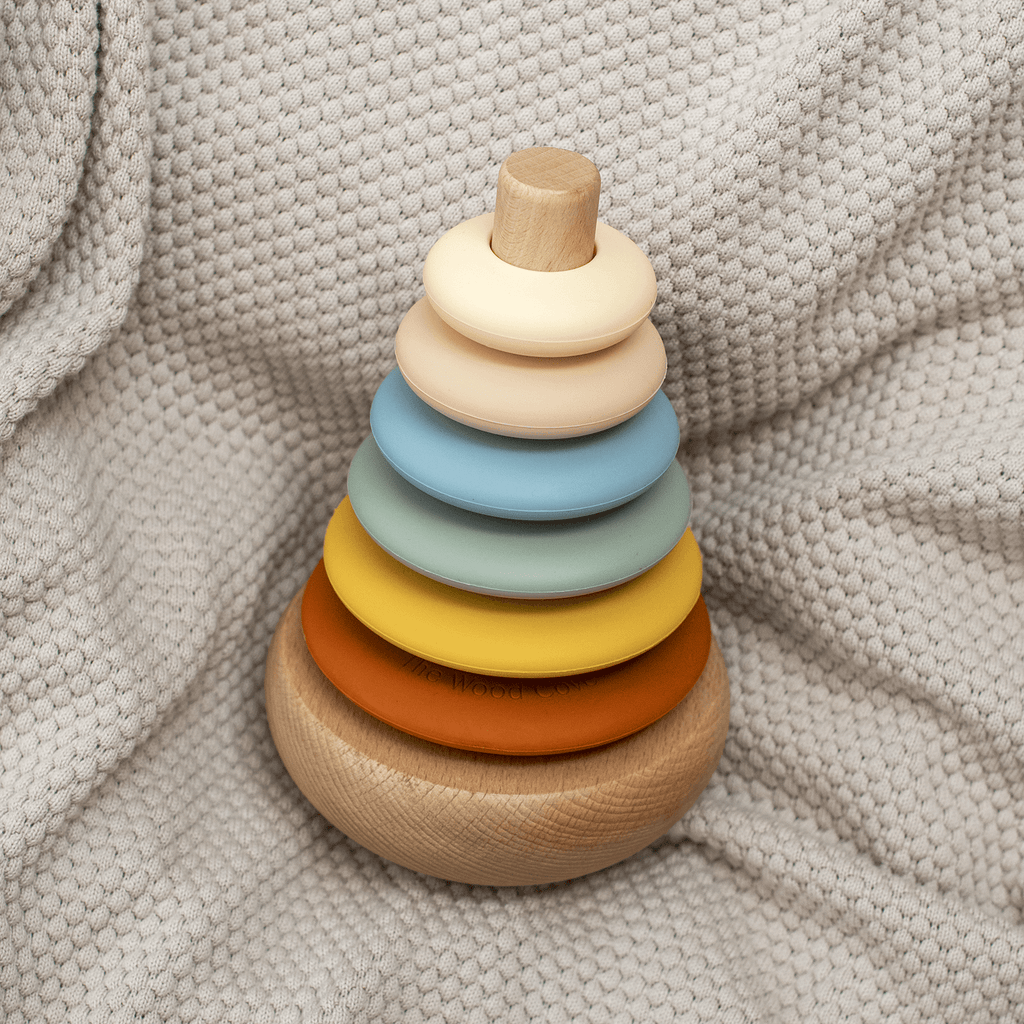 Silicone + Wood Rocking Stacker (Rainbow)