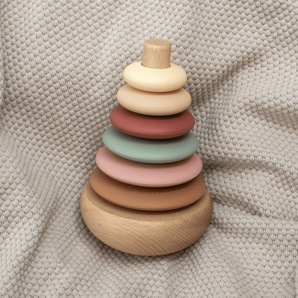 Silicone + Wood Rocking Stacker (Rosebud)