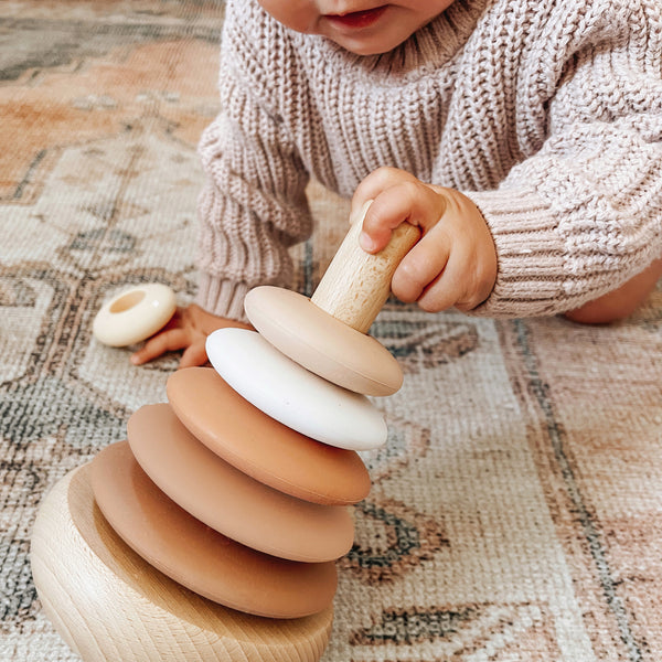 Silicone + Wood Rocking Stacker (Sandstone)