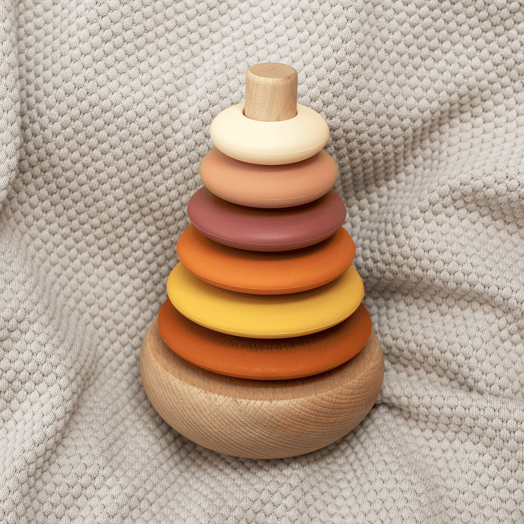 Silicone + Wood Rocking Stacker (Sunset)