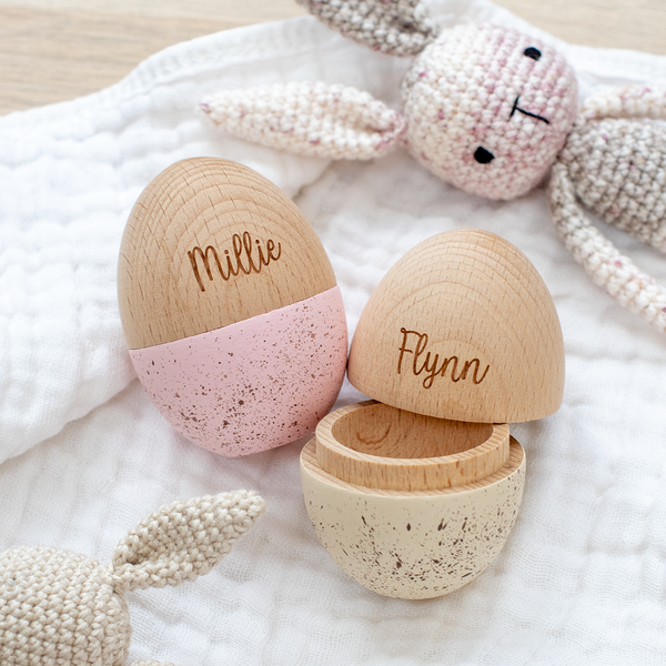 Personalised Little Wooden Speckled Hollow Egg