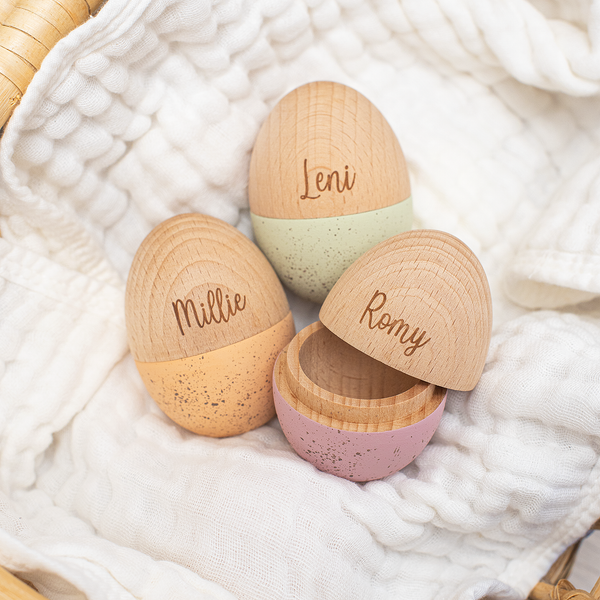 Personalised Little Wooden Speckled Hollow Egg