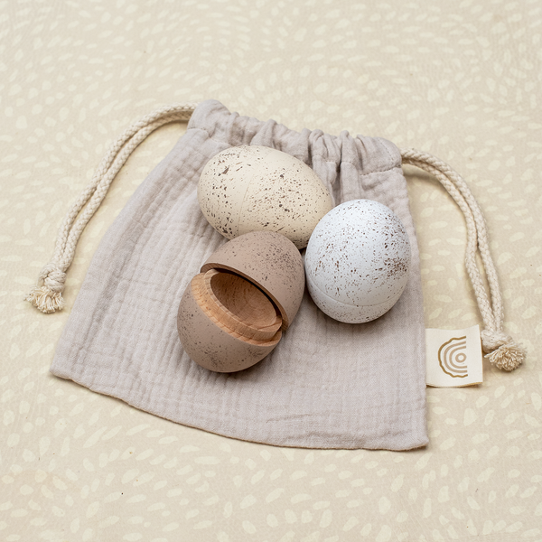 Set of 3 Hollow Wooden Easter Eggs (Speckled Neutral)