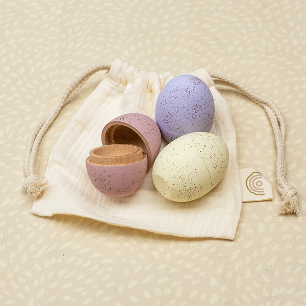 Set of 3 Hollow Wooden Easter Eggs (Speckled Pastel)